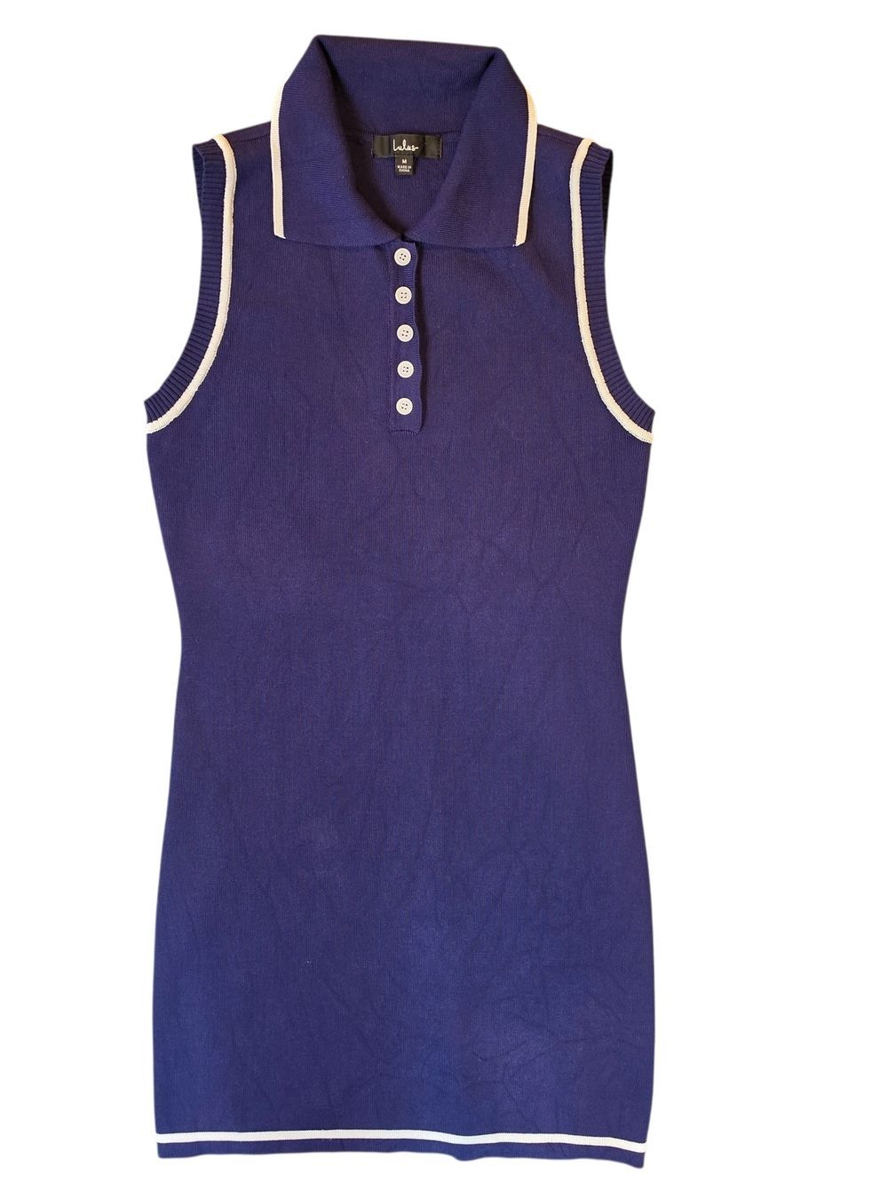 Lulus Polo Mini Sweater Dress Womans Medium Navy Blue Golf Tennis Preppy Sporty